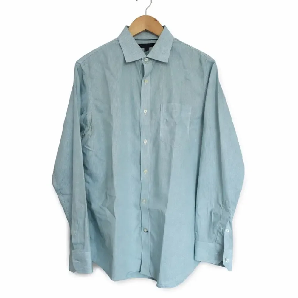 Banana Republic Mens Dress Shirt Non-Iron Classic Fit Green Stripe Neck 15 | 25